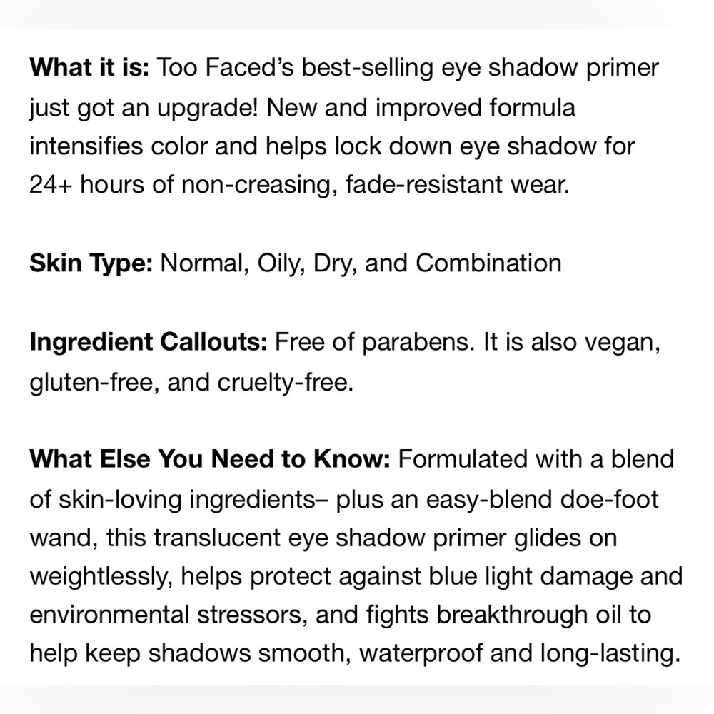 Too Faced RARE Shadow Insurance Eyeshadow Primer .35oz Brand New In Box 💯 Auth! - Picture 6 of 15